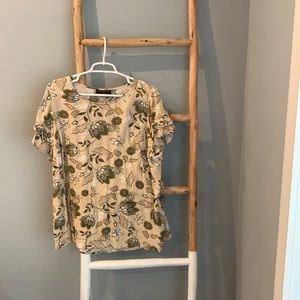 Lane Bryant Size 18 green and crème floral short sleeve